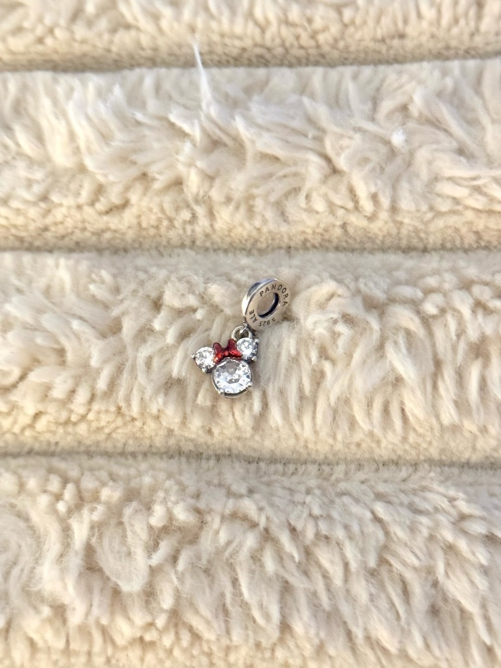 Pandora Silver Minnie Mouse Charm with Red Bow and Clear Crystals